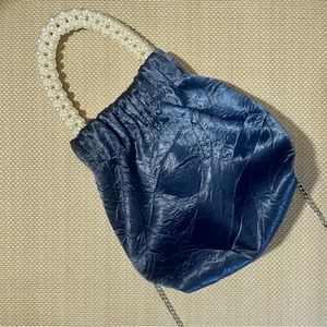 NWT Zara Pearl Handle Blue Satin Bucket Bag